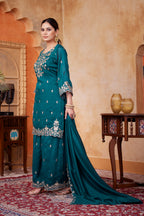 Women Designer Embroidered Kurti Set with Pant and Embroidered Dupatta