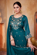 Women Designer Embroidered Kurti Set with Pant and Embroidered Dupatta