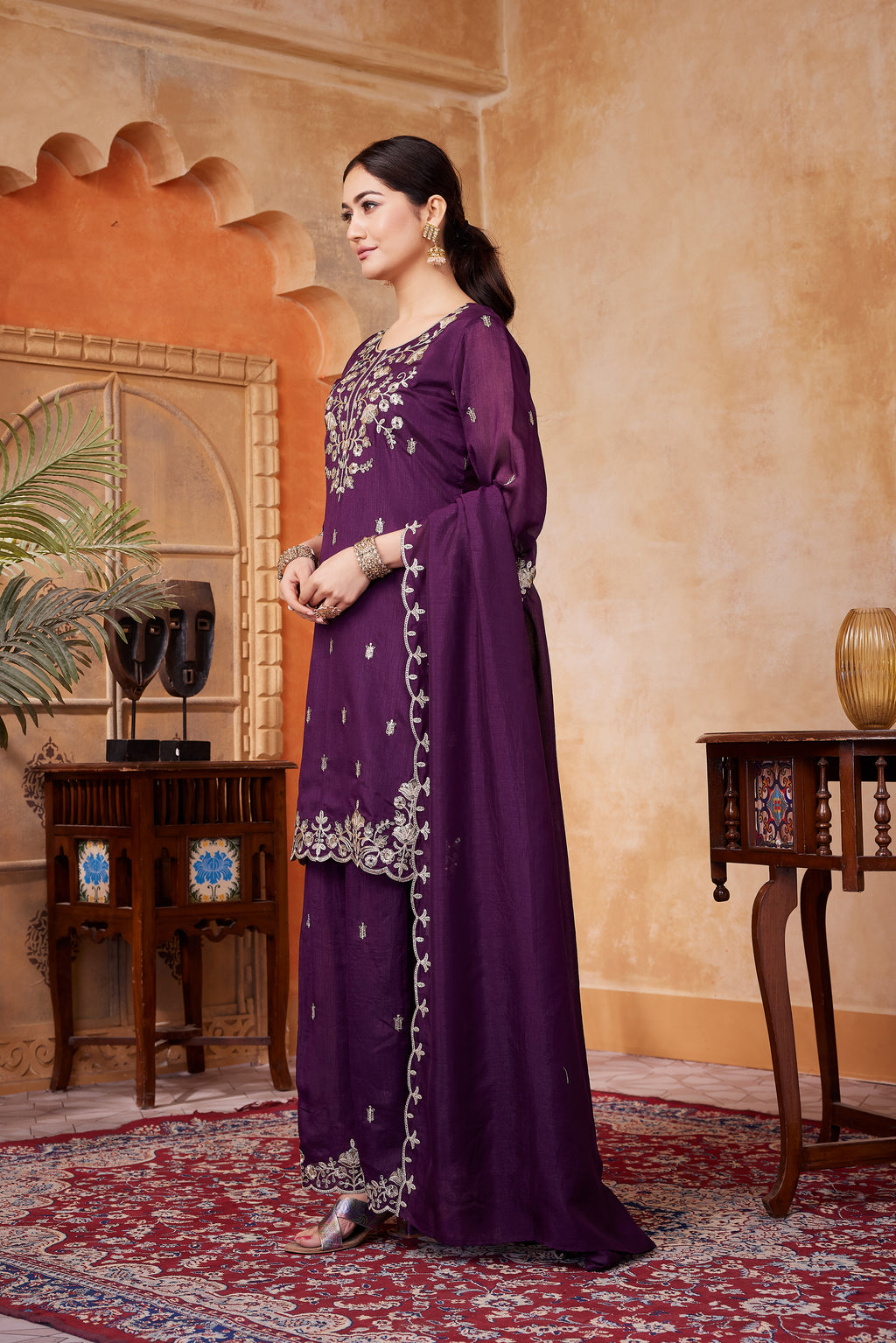 Women Designer Embroidered Kurti Set with Pant and Embroidered Dupatta