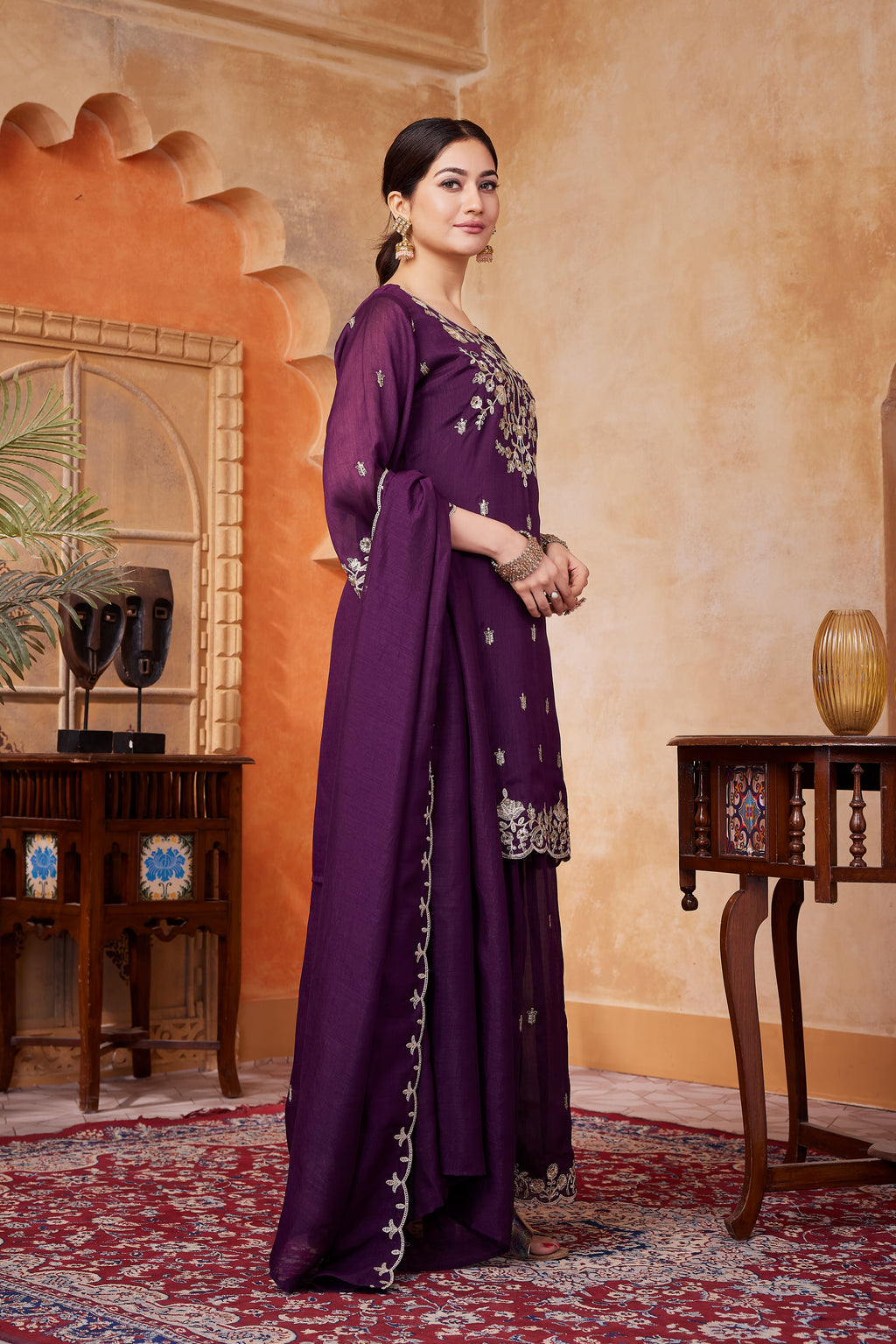 Women Designer Embroidered Kurti Set with Pant and Embroidered Dupatta