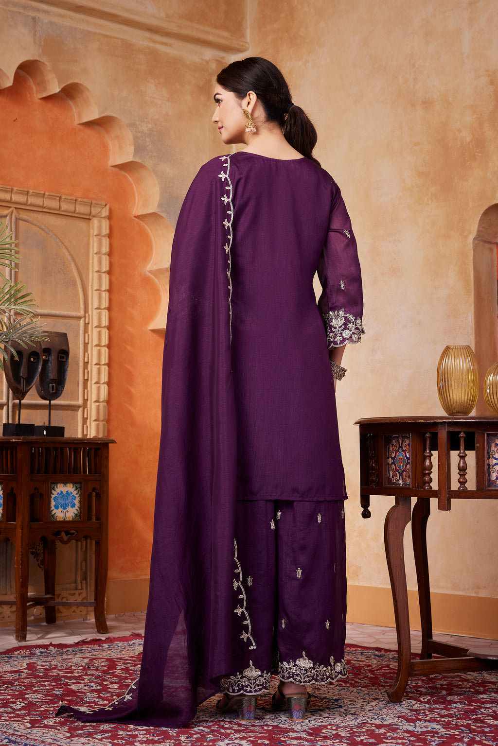 Women Designer Embroidered Kurti Set with Pant and Embroidered Dupatta