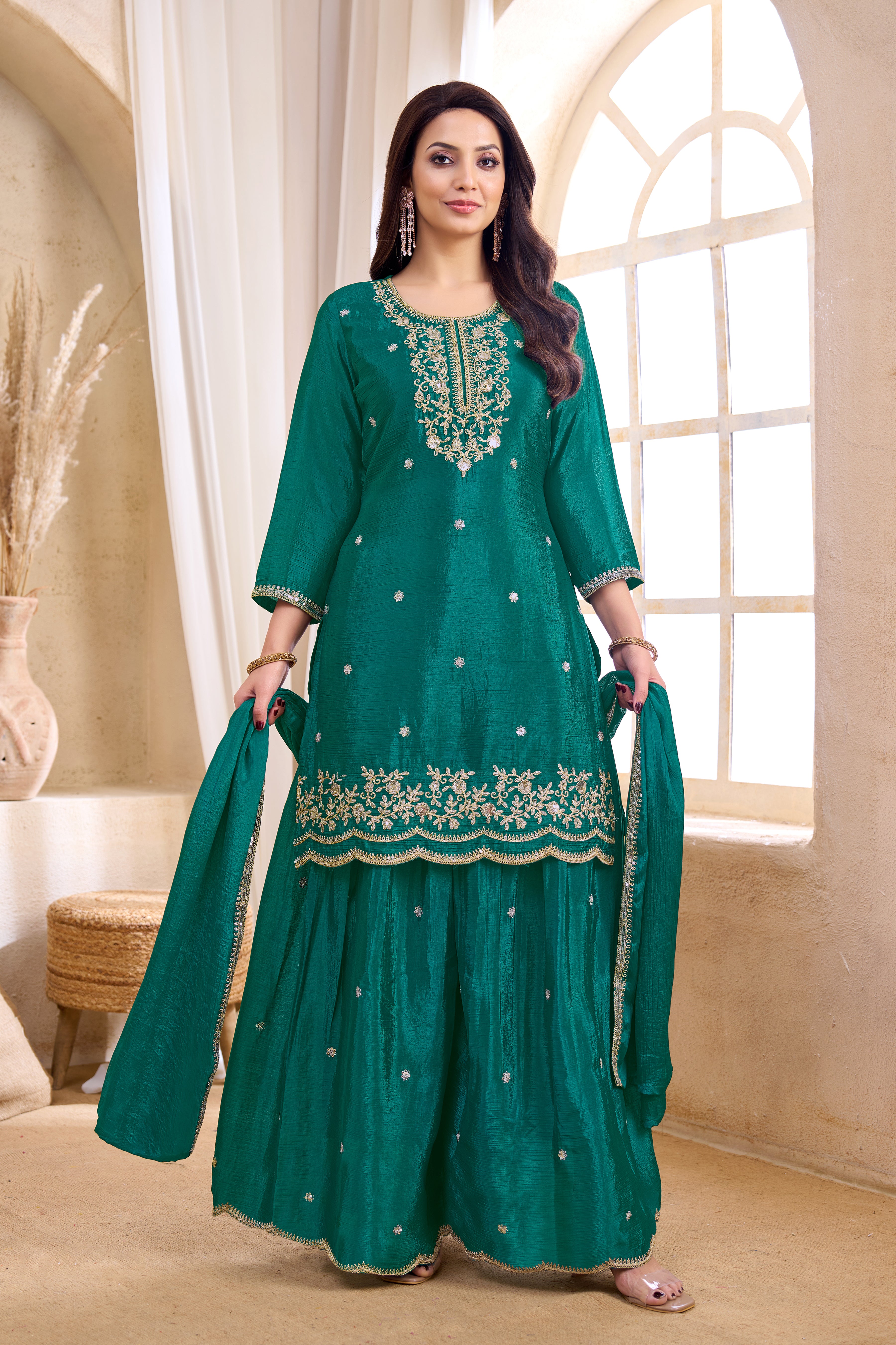 Women Silk Blend Anarkali Kurta Set with Dupatta