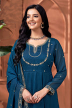Women Ethnic Motifs Embroidered Panelled Thread Work Kurta with Trousers & With Dupatta