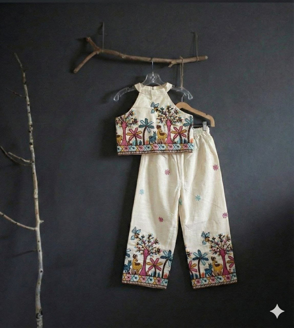 Girls Khadi Cotton Sleeveless Dress – Embroidered Kids Summer Outfit