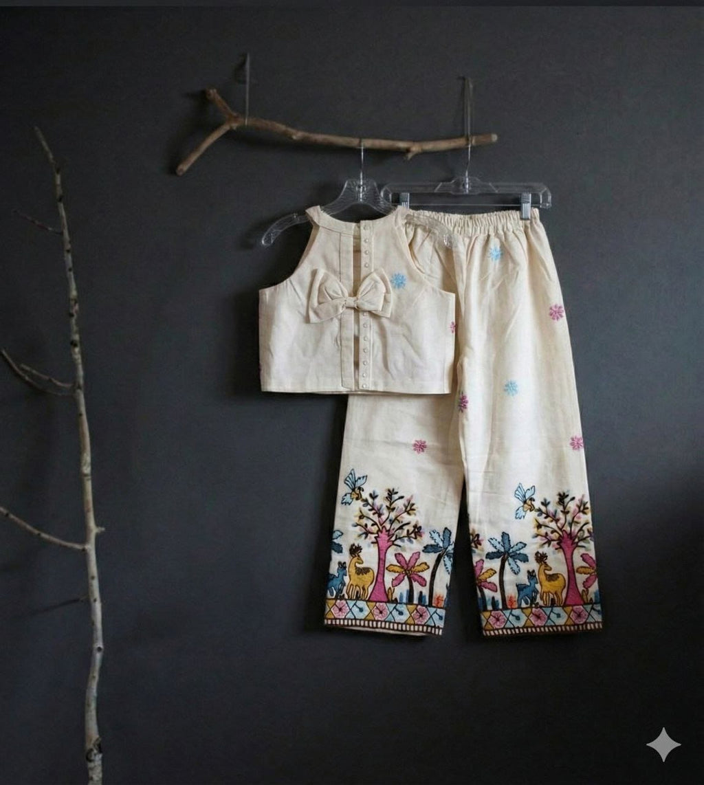 Girls Khadi Cotton Sleeveless Dress – Embroidered Kids Summer Outfit