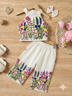 Girls Khadi Cotton Co-Ord Set – Sleeveless Embroidered Kids Matching Outfit