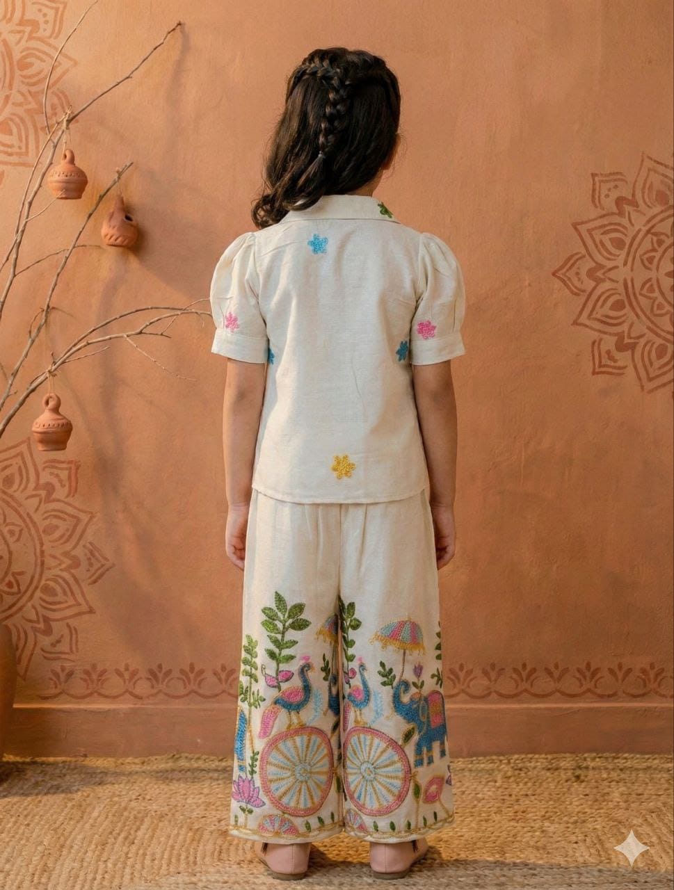 Girls Khadi Cotton Co-Ord Set – Embroidered Kids Matching Outfit