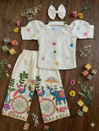 Girls Khadi Cotton Co-Ord Set – Embroidered Kids Matching Outfit