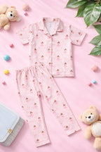 Girls Pink Cotton Cord-Set Pajama