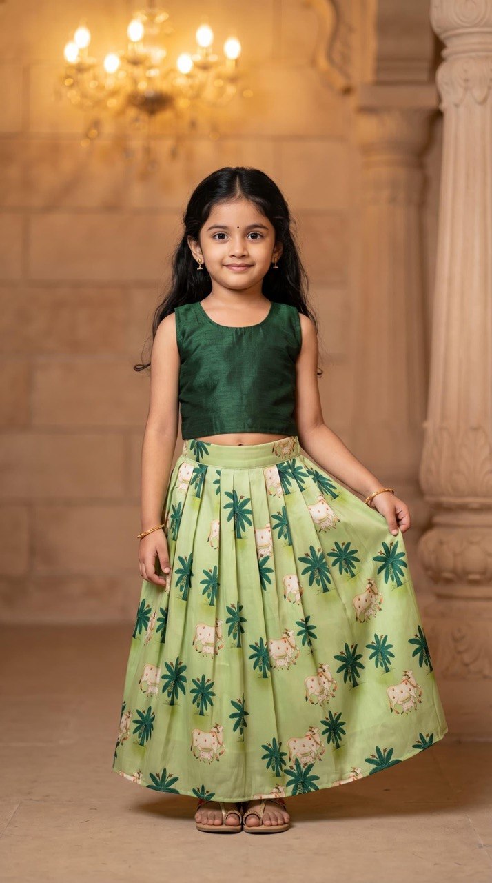Girls Pichwai Print Lehenga Choli | Soft Muslin Festive Ethnic Wear for Kids