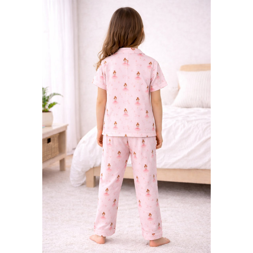 Girls Pink Cotton Cord-Set Pajama