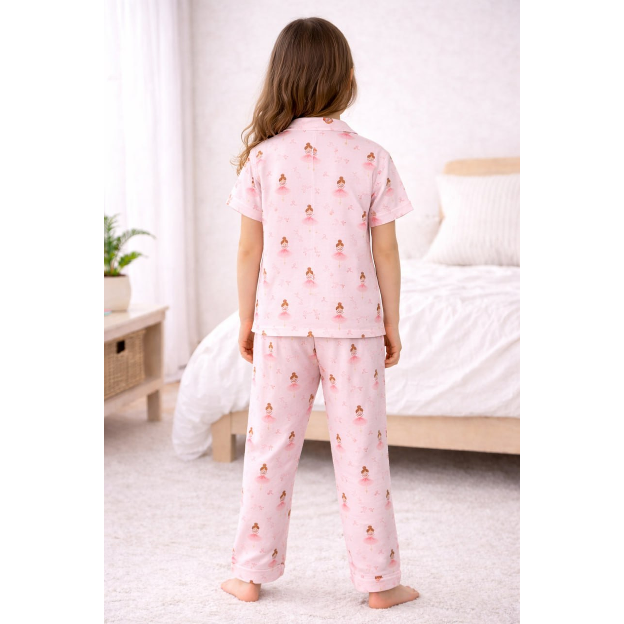 Girls Pink Cotton Cord-Set Pajama