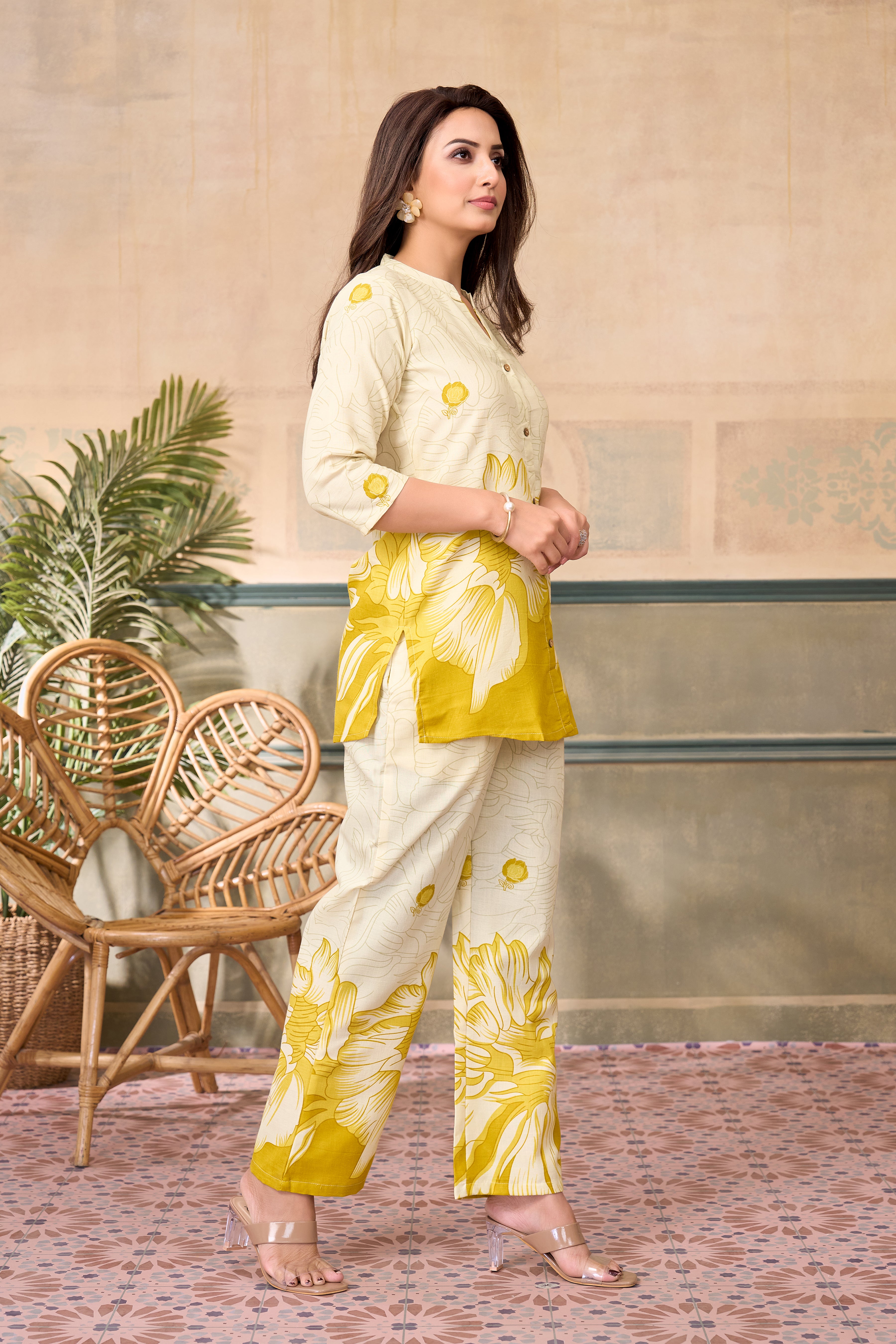 Women Diamond Linen Print Co-Ord Set | Premium Soft Breathable Casual Travel Lounge Wear