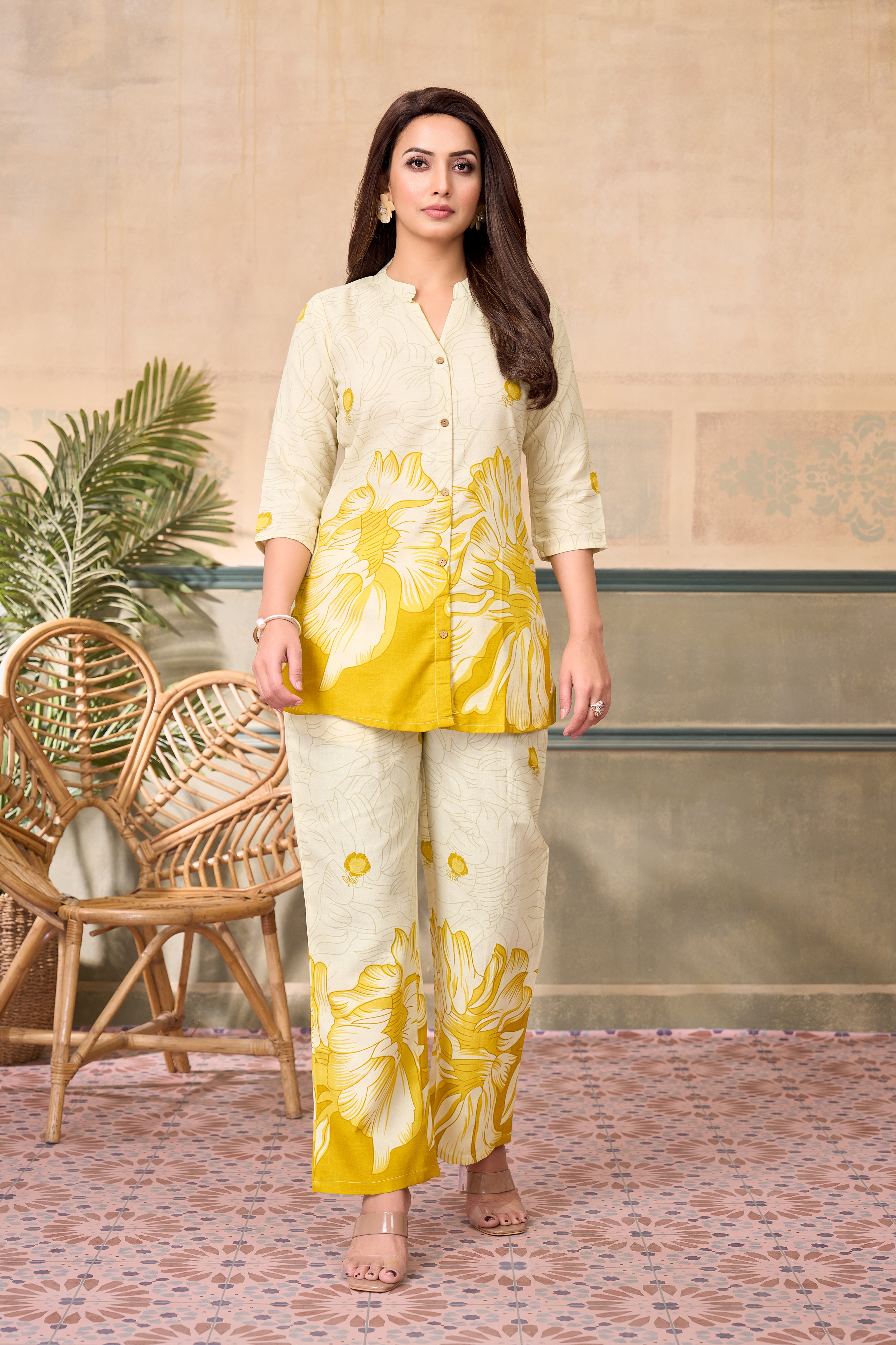 Women Diamond Linen Print Co-Ord Set | Premium Soft Breathable Casual Travel Lounge Wear