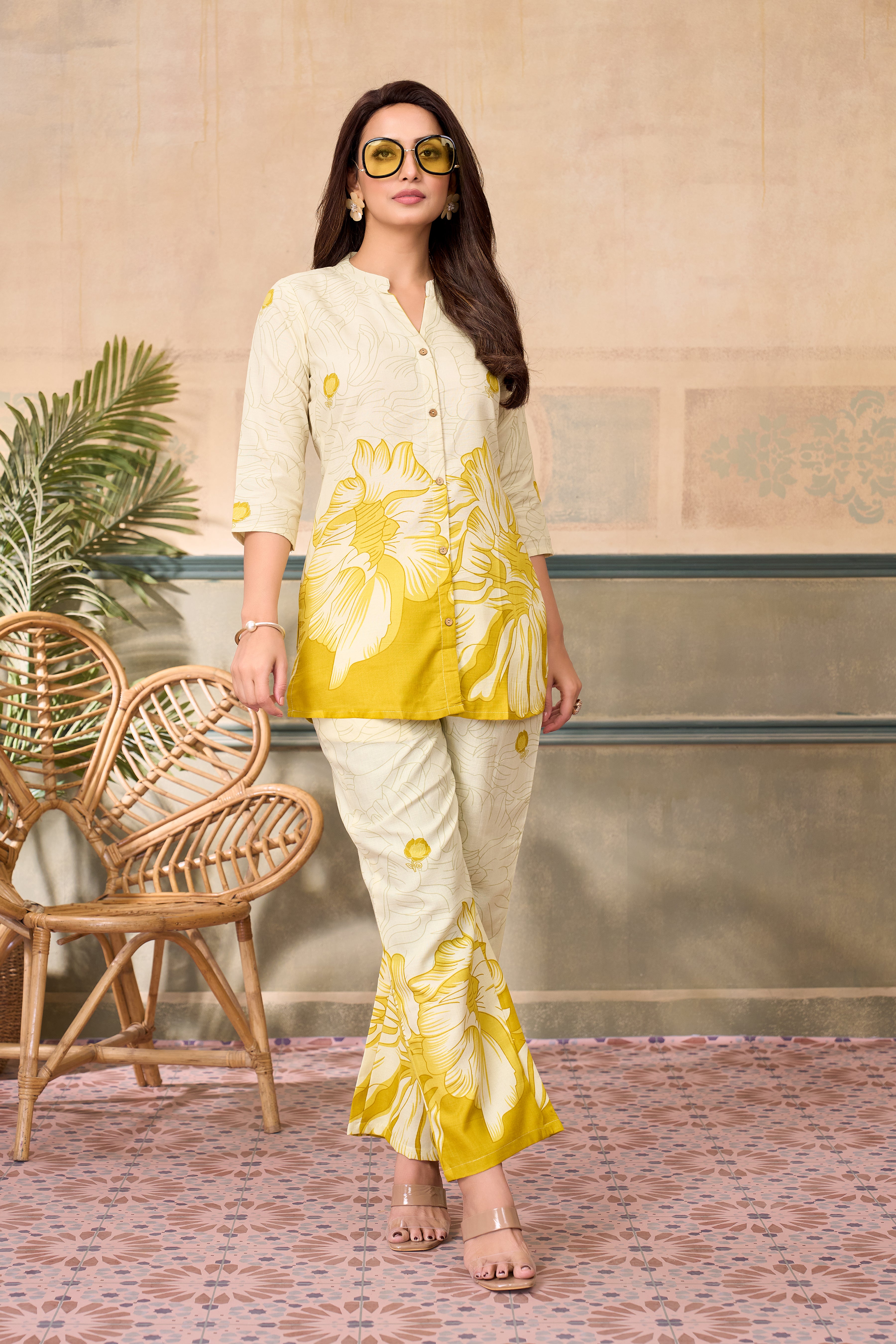 Women Diamond Linen Print Co-Ord Set | Premium Soft Breathable Casual Travel Lounge Wear