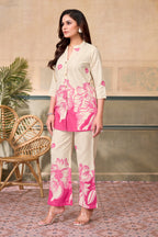 Women Diamond Linen Print Co-Ord Set | Premium Soft Breathable Casual Travel Lounge Wear
