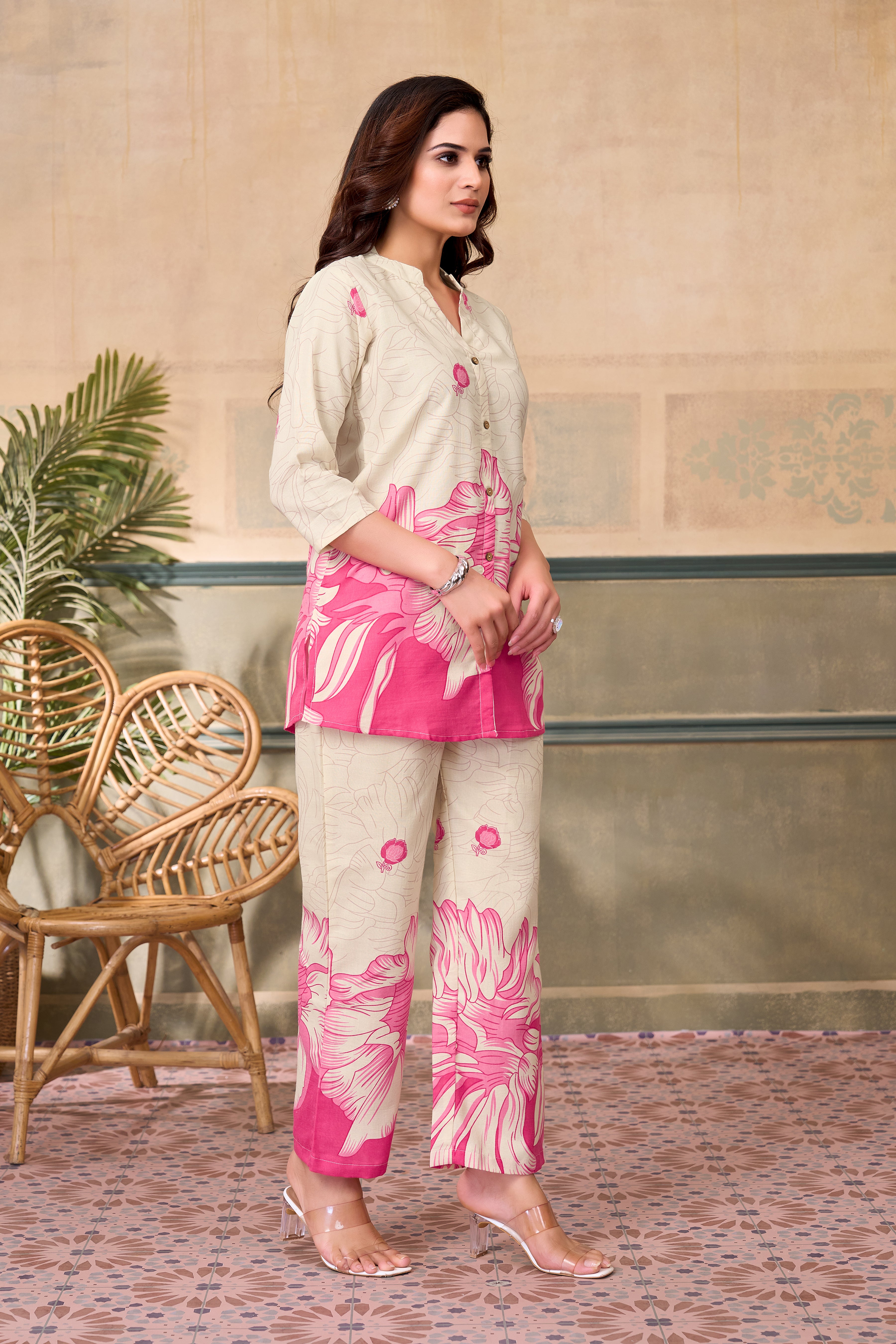 Women Diamond Linen Print Co-Ord Set | Premium Soft Breathable Casual Travel Lounge Wear