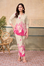 Women Diamond Linen Print Co-Ord Set | Premium Soft Breathable Casual Travel Lounge Wear