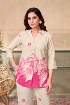 Women Diamond Linen Print Co-Ord Set | Premium Soft Breathable Casual Travel Lounge Wear